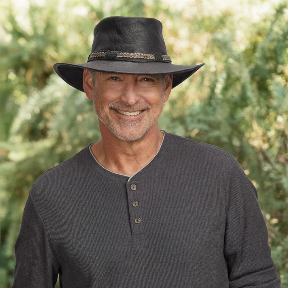 Bison | Mens Bison Leather Packable Outback Hat