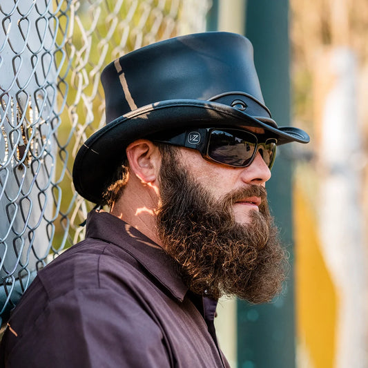 El Dorado Eye | Mens Black Leather Top Hat with Eye Hat Band
