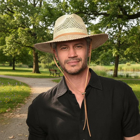 Ezra | Mens Natural Wide Brim Straw Panama Sun Hat