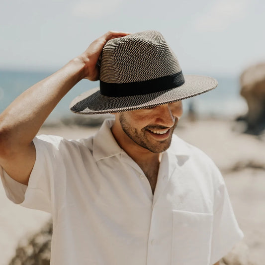 Nero | Mens Black Two-Tone Woven Straw Fedora Hat