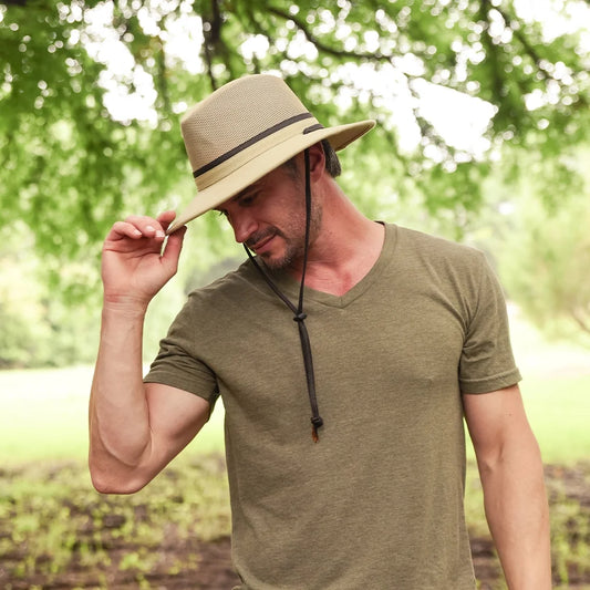 Smokey | Mens Khaki Nylon Outback Sun Hat with Mesh Sides