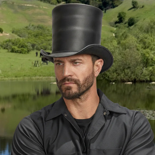 Stovepiper | Mens Black Leather Stovepipe Top Hat
