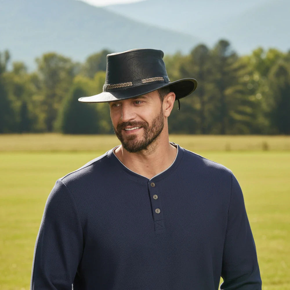 Bison | Mens Bison Leather Packable Outback Hat
