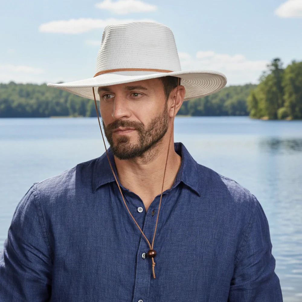 Felix | Mens White Wide Brim Straw Sun Hat