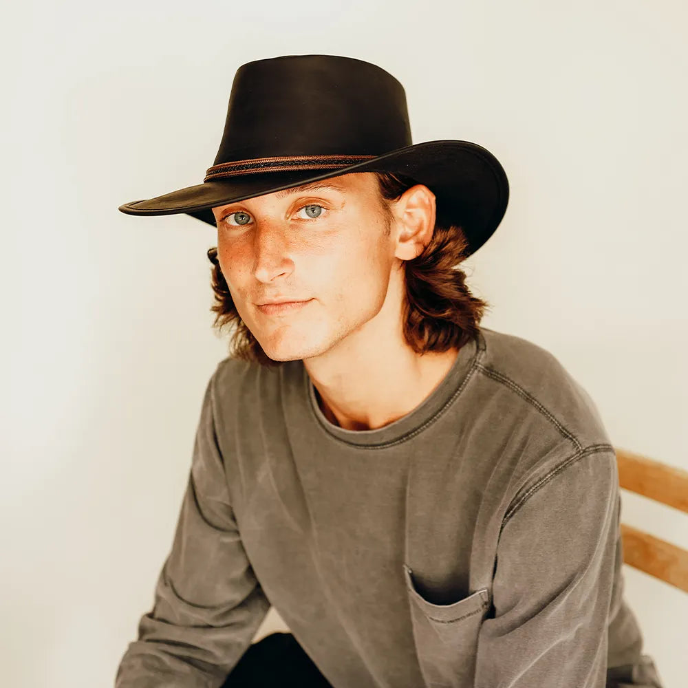 Midnight Rider | Mens Leather Outback Hat