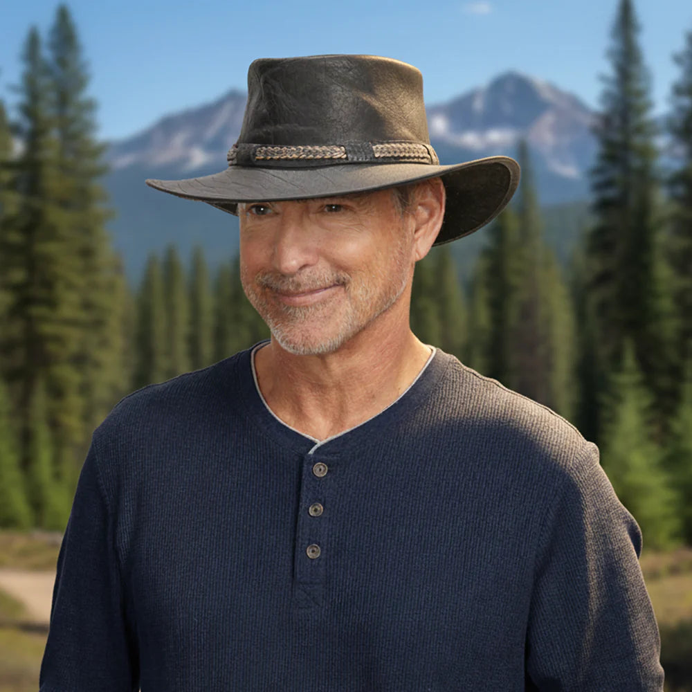 Bison | Mens Bison Leather Packable Outback Hat