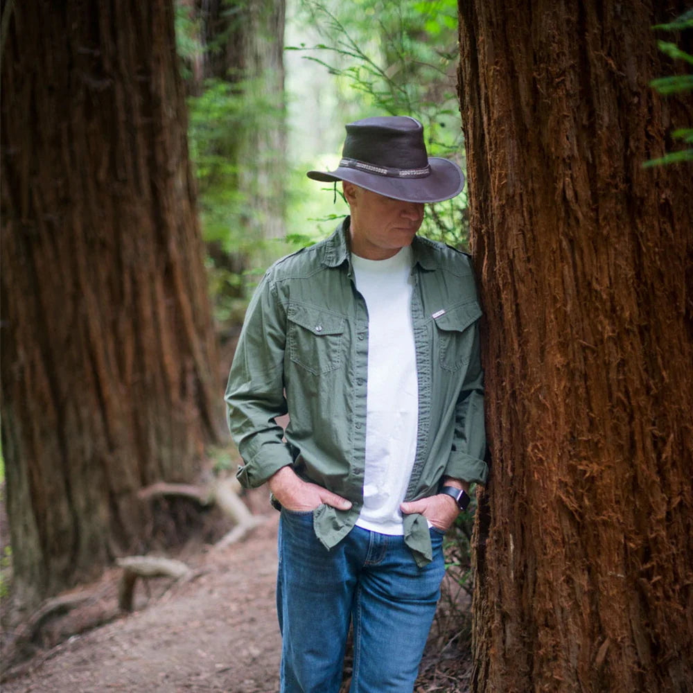 Bison | Mens Bison Leather Packable Outback Hat