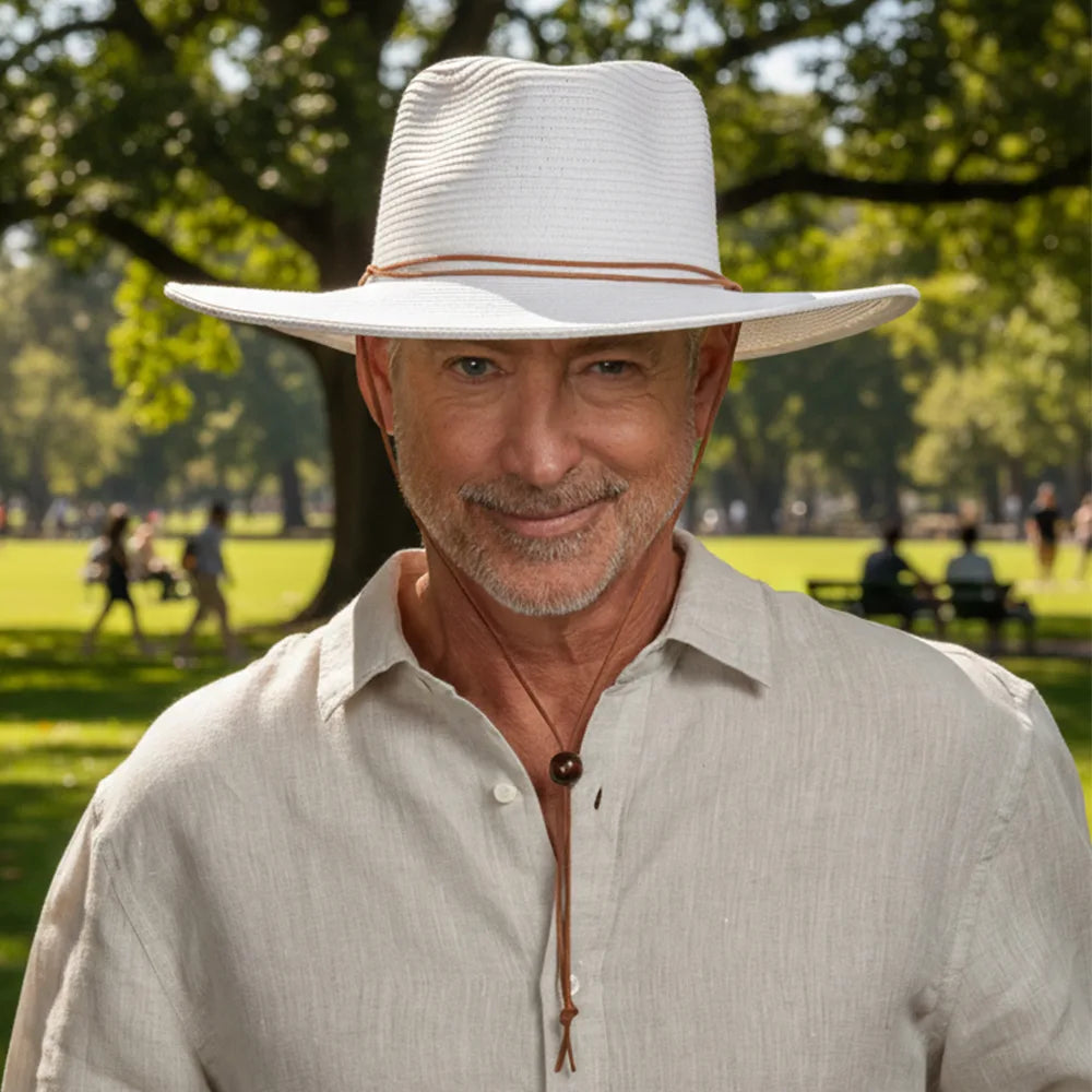 Felix | Mens White Wide Brim Straw Sun Hat