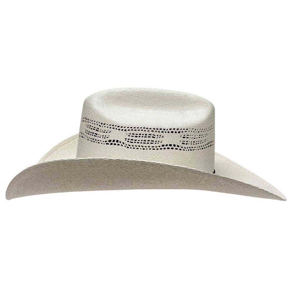 A side view of a Mens Straw Cowboy Hat