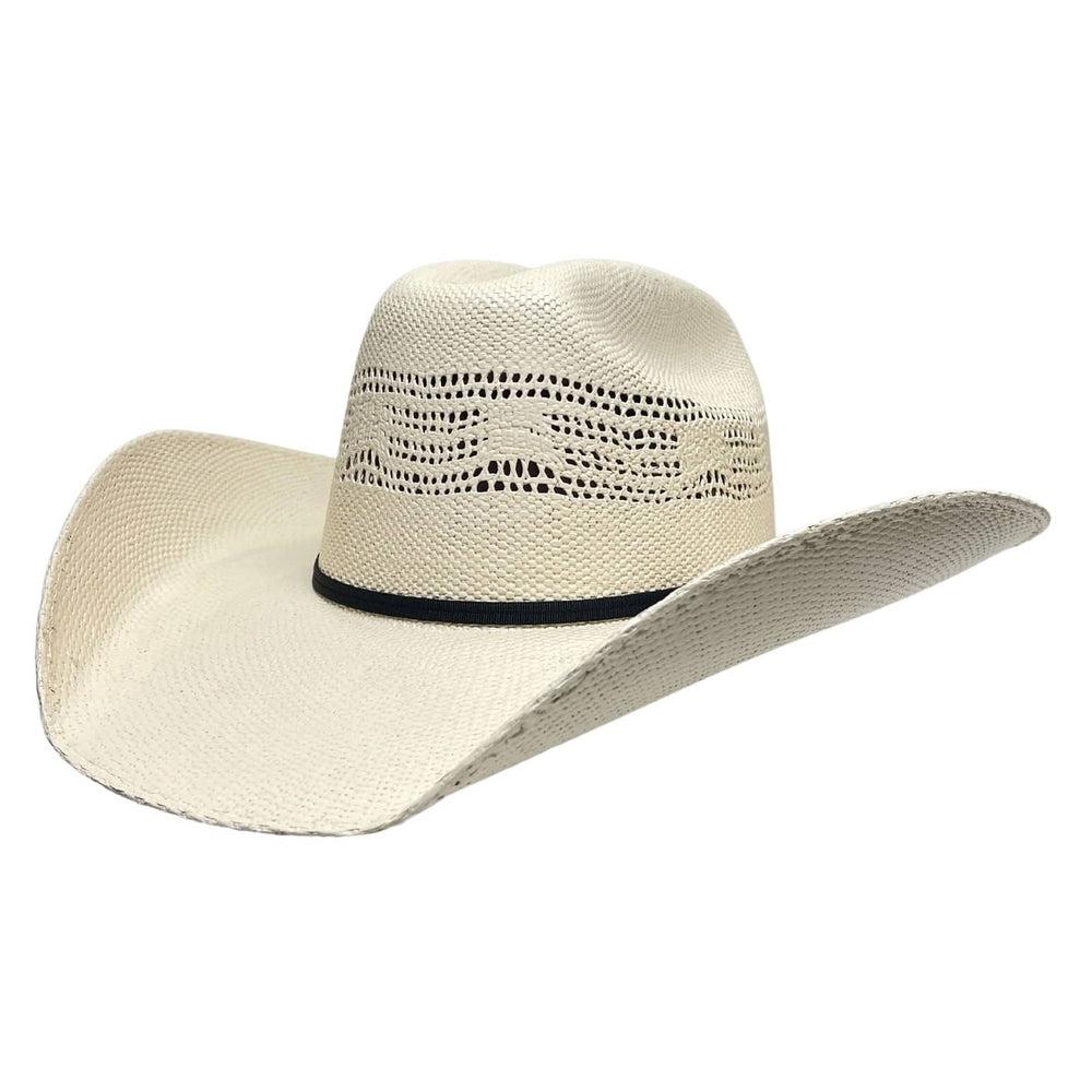 An angle view of a Bozeman Straw Cowboy Hat