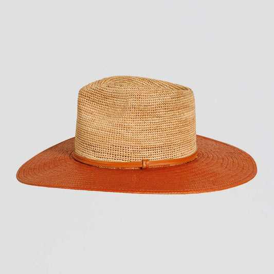 Bristol | Womens Terracotta Raffia Straw Sun Hat with Toyo Straw Brim