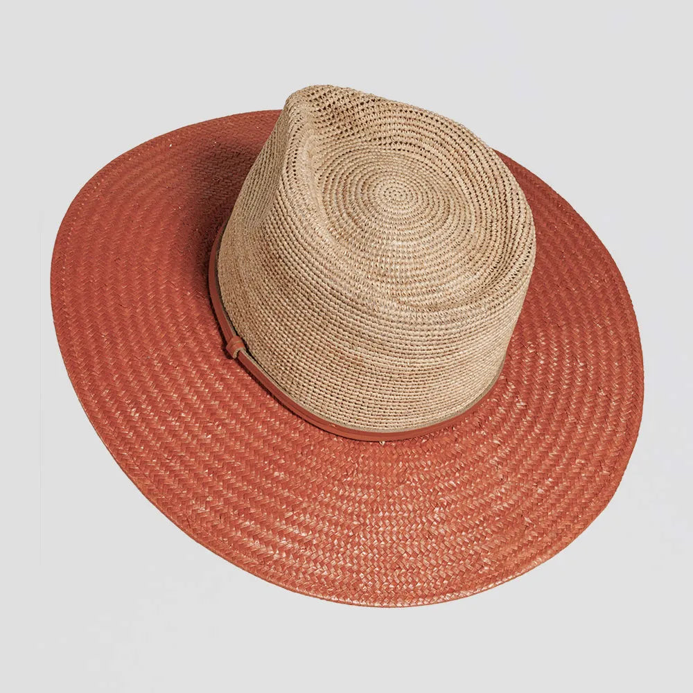 Bristol | Womens Terracotta Raffia Straw Sun Hat with Toyo Straw Brim