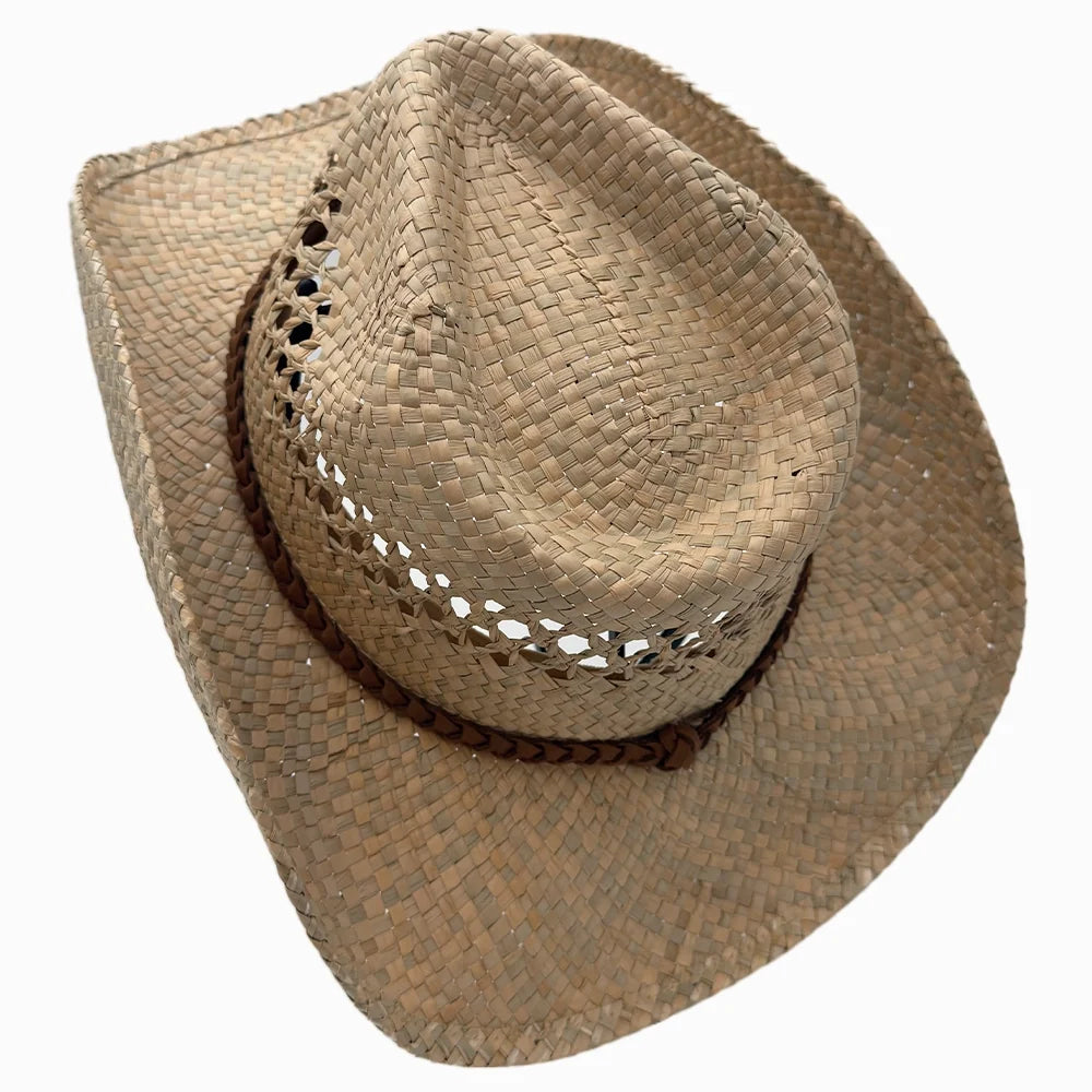 Coastal | Mens Natural Seagrass Western Curl Pinch Front Straw Cowboy Hat