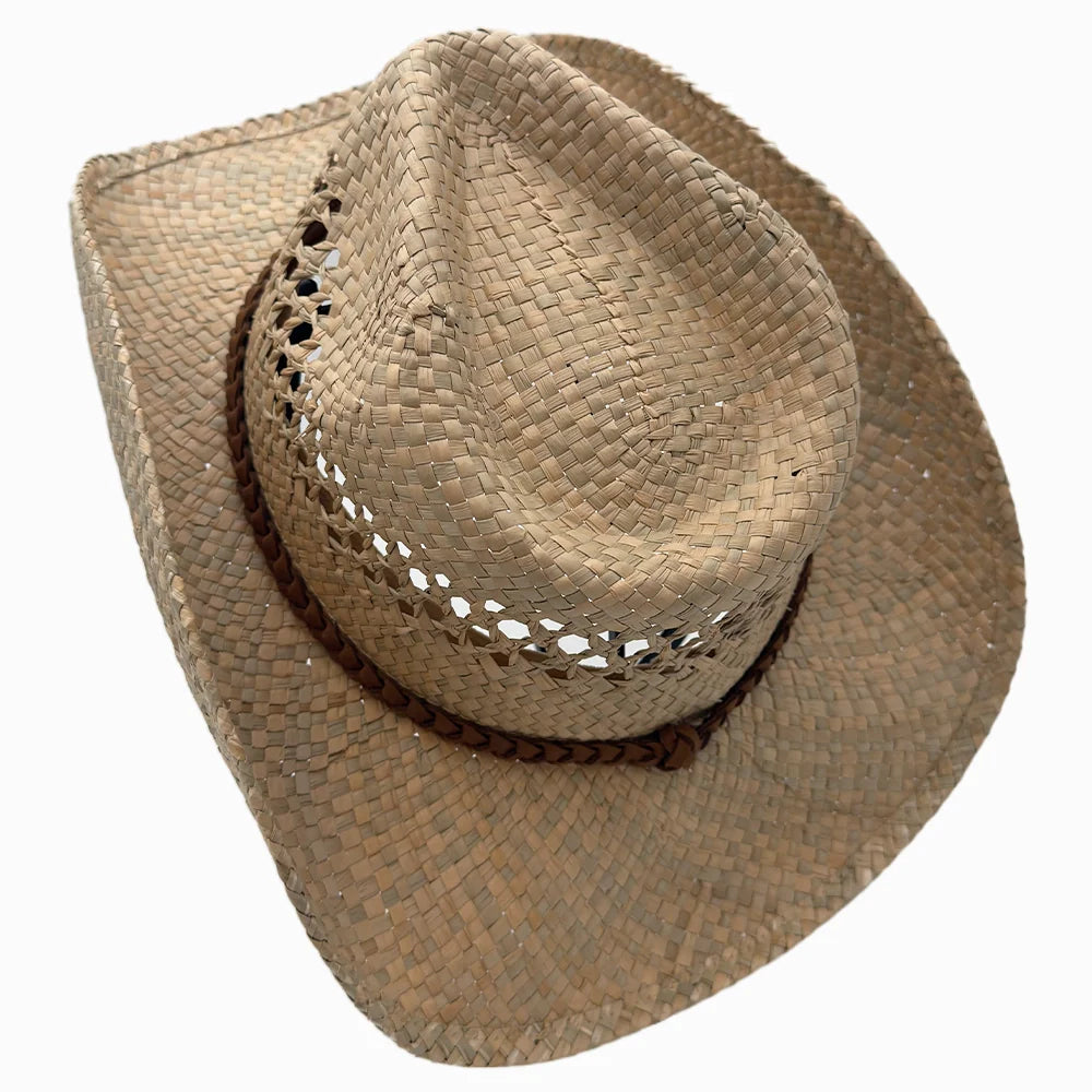 Coastal | Womens Seagrass Western Curl Pinch Front Straw Cowgirl Hat