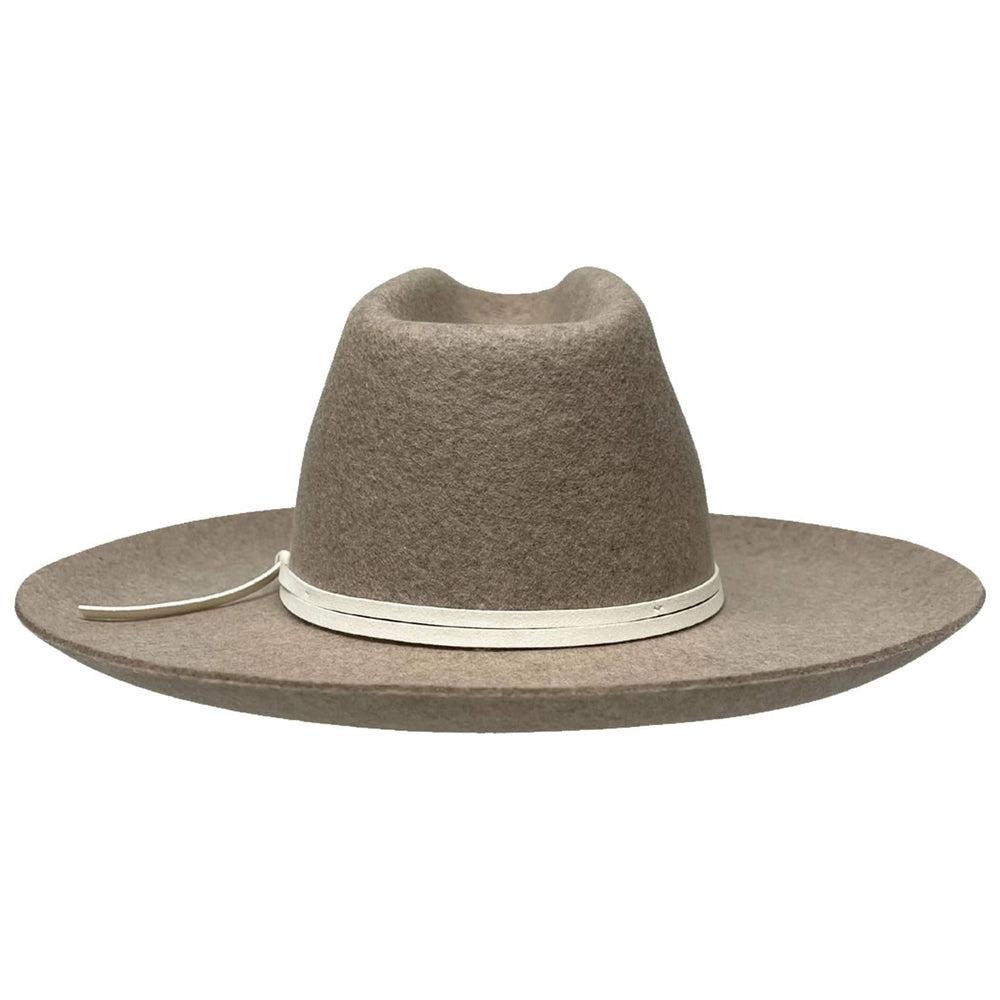 A back view of a Crescent Oatmeal Felt Wool Fedora Hat