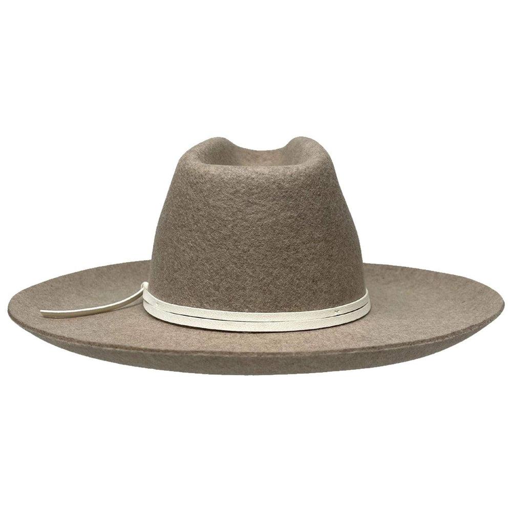 A back view of Crescent Oatmeal Felt Wool Fedora Hat