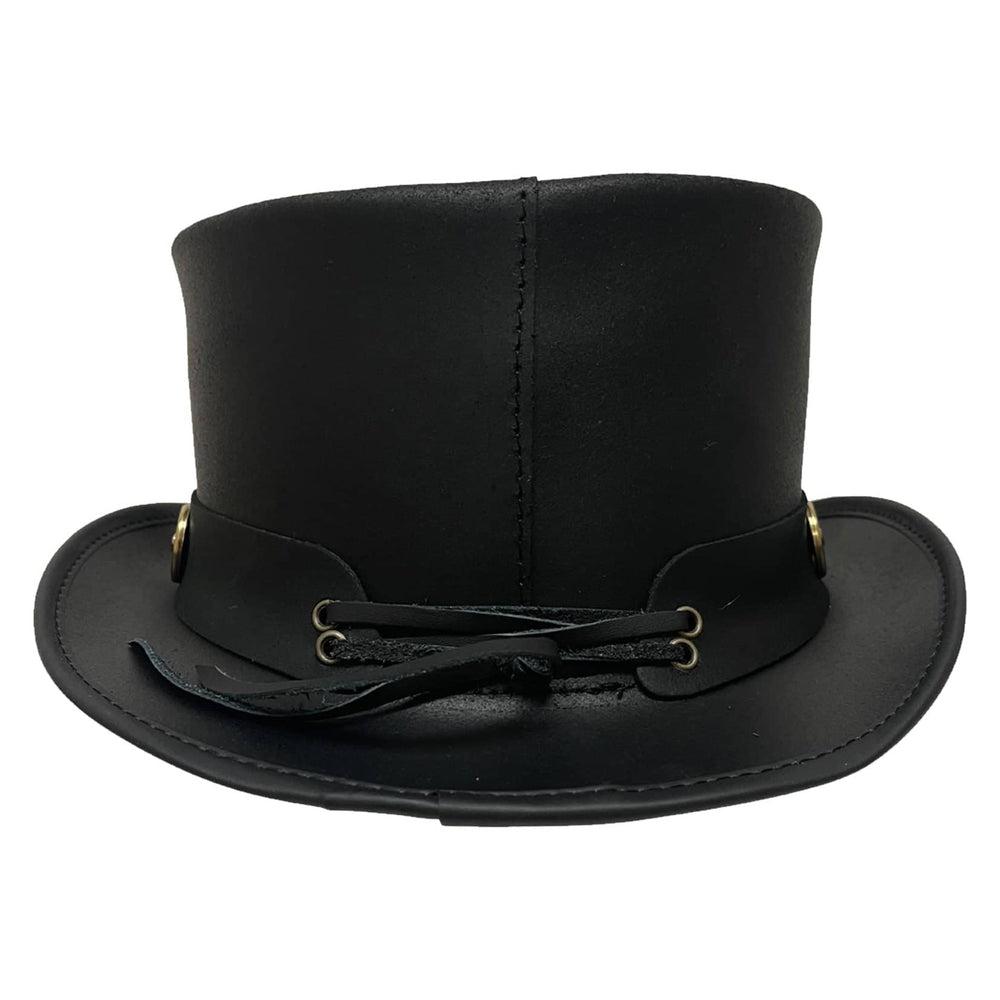 A back view of a El Dorado Black Leather Top Hat with a Bullet Band