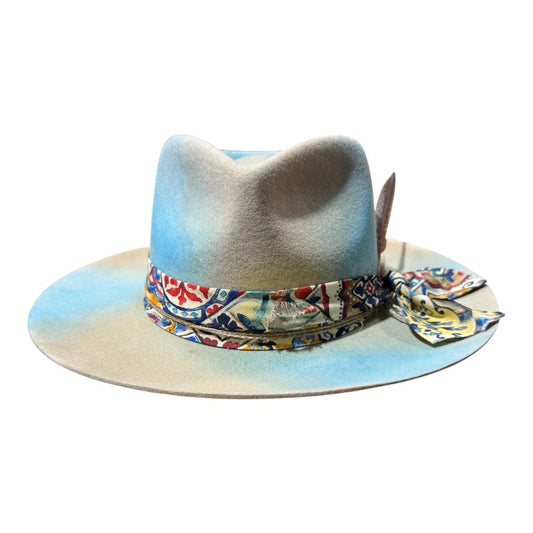 Graffiti | Womens Wool Felt Pinch Front Fedora Hat with Raw Edge