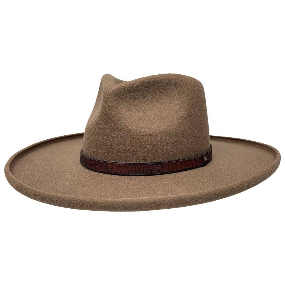 An angle view of Hudson Bark Felt Fedora Hat