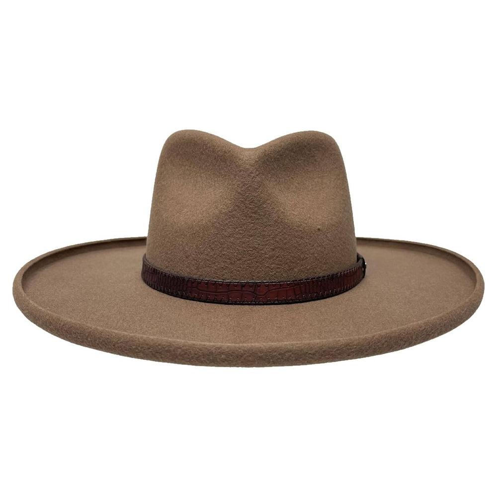 A front view of a Hudson Bark Felt Fedora Hat