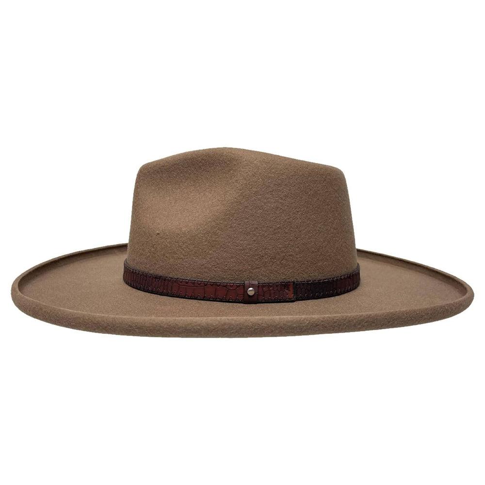 A side view of a Hudson Bark Felt Fedora Hat