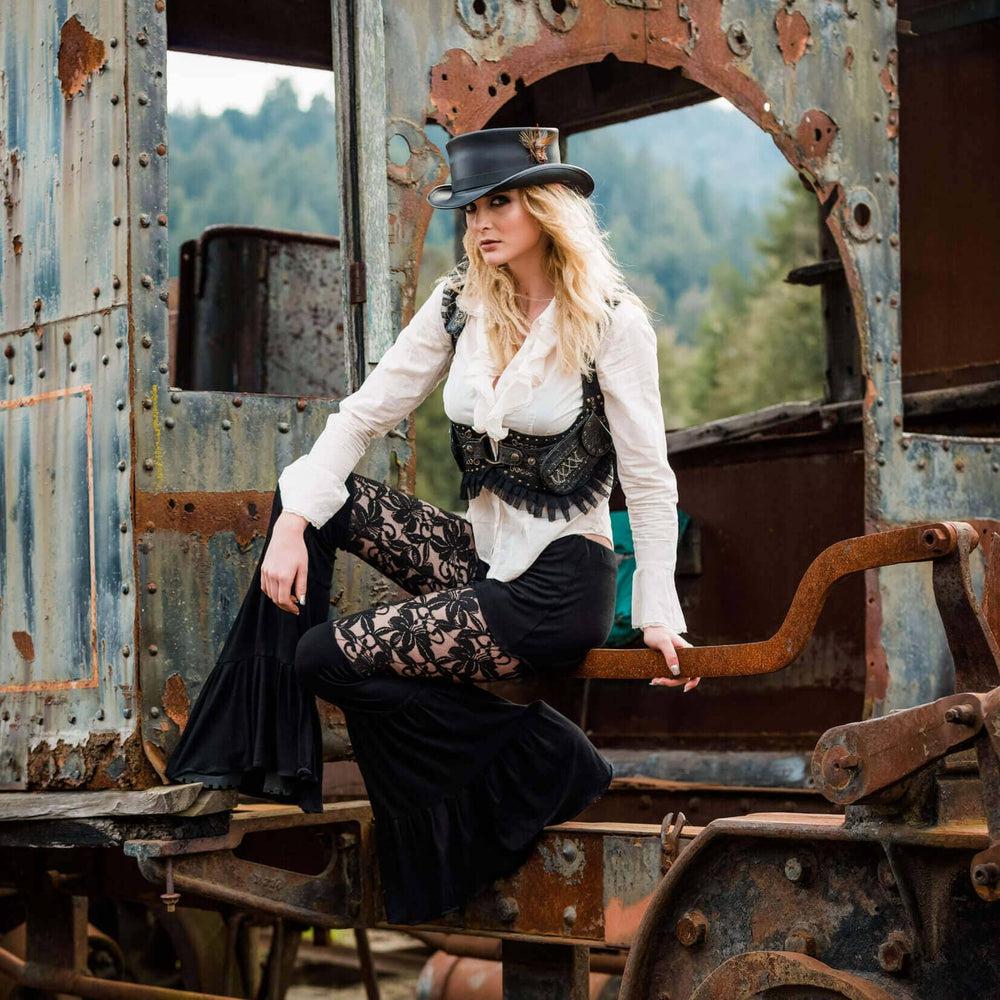 Marlow Black Finished Leather Top Hat with LT Band by American Hat Makers