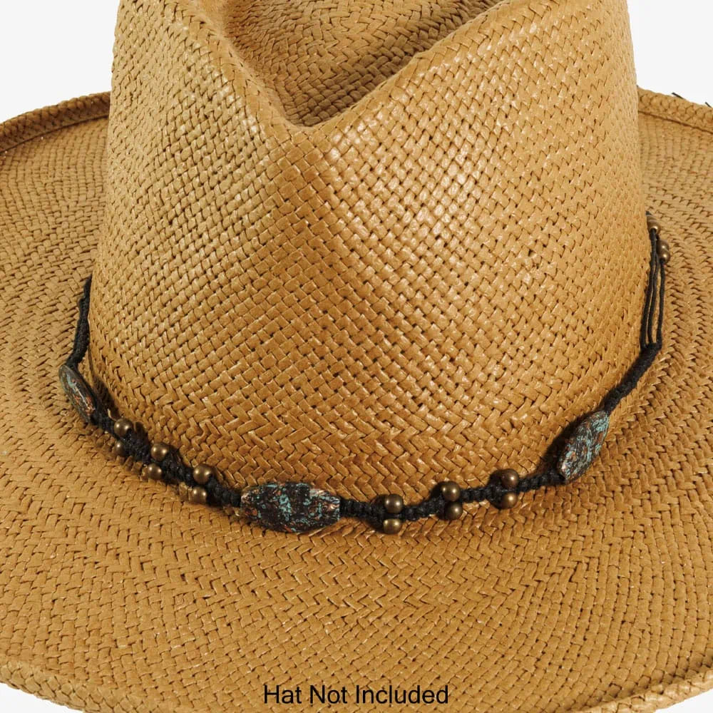 Ophelia | Rope Cord Hat Band with Oval Stones and Antique Metal Studs
