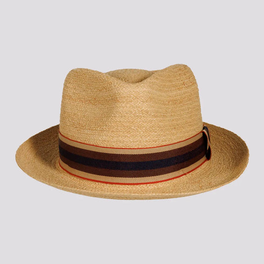 Oslo | Womens Natural Woven Raffia Braid Fedora Hat with Striped Band