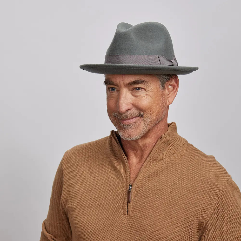 Pablo Grey Felt Fedora Hat Mens Front Side View