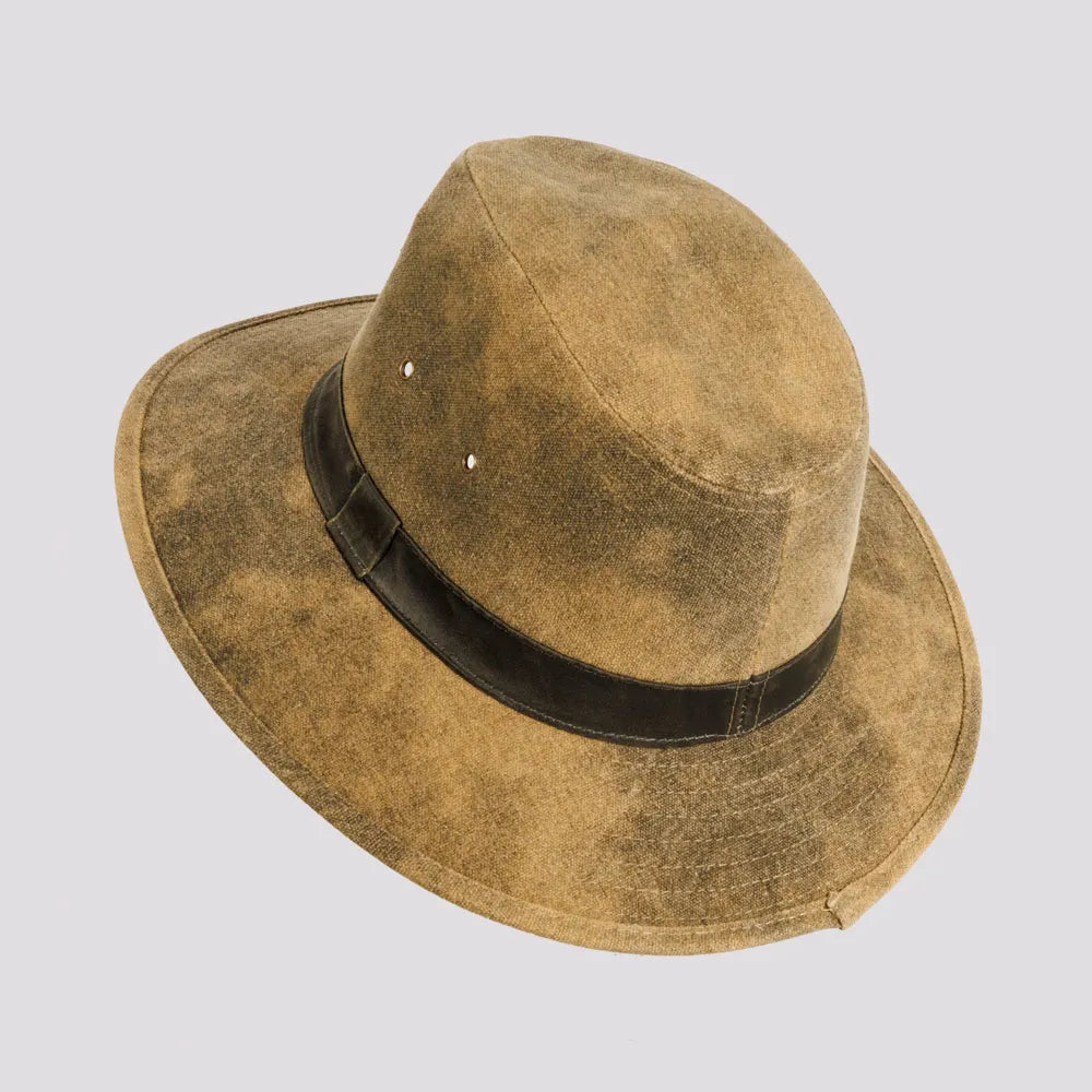Shasta | Mens Tan Distressed Tarp Cloth Cotton Outback Hat Pre-Pack