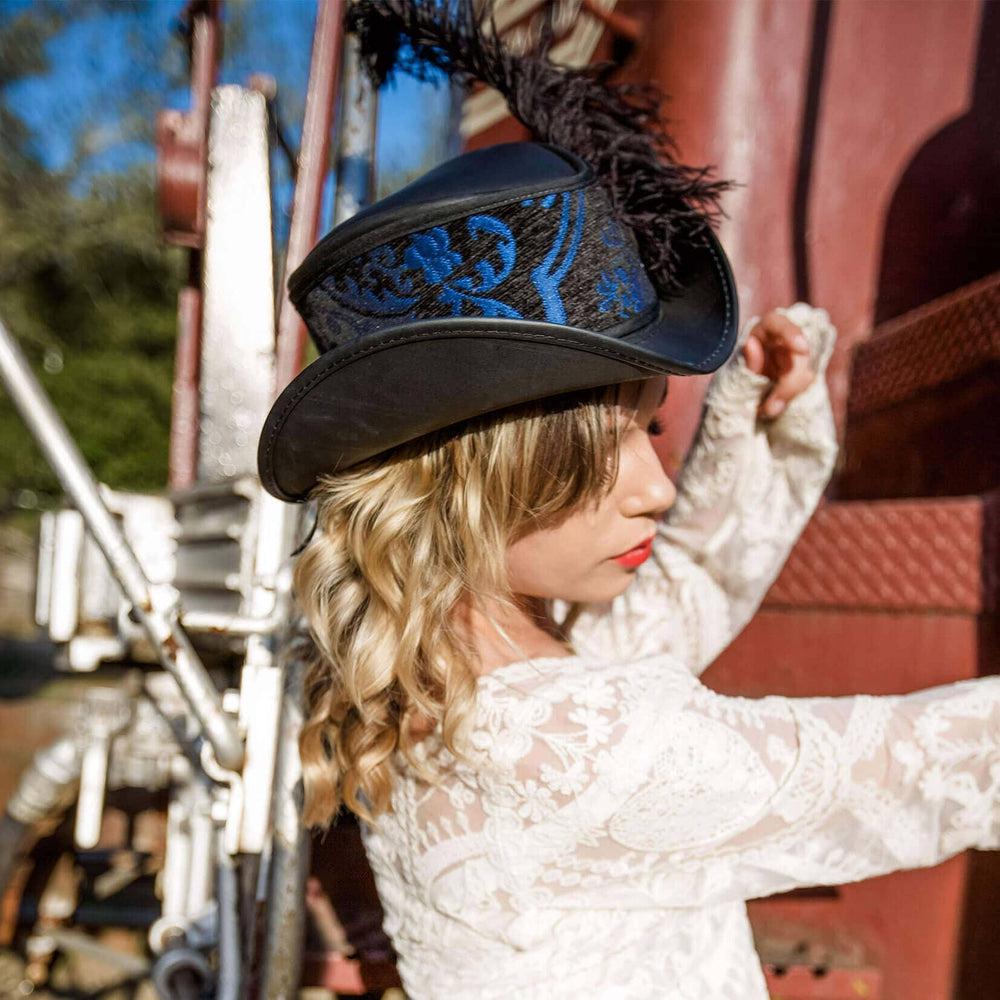 Reversible Ren Blue & Purple Leather Fabric Hat by American Hat Makers