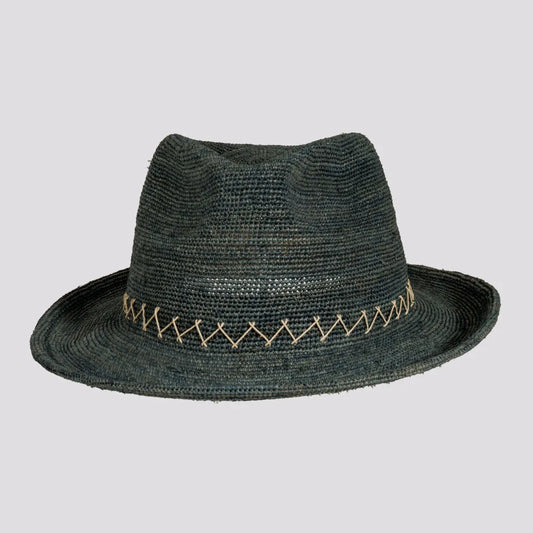 Sicily | Mens Ocean Crocheted Raffia Straw Fedora Hat with Stitching