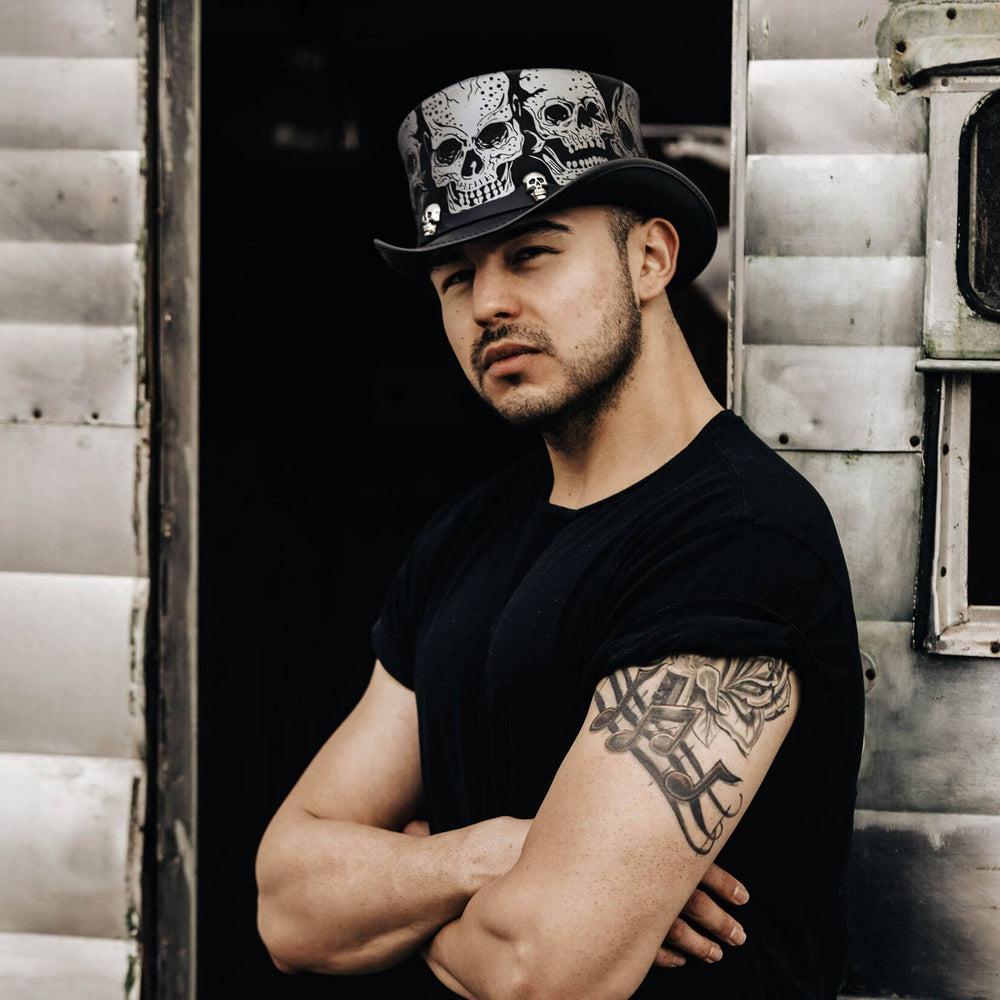Silver Skull Black Top Hat by American Hat Makers