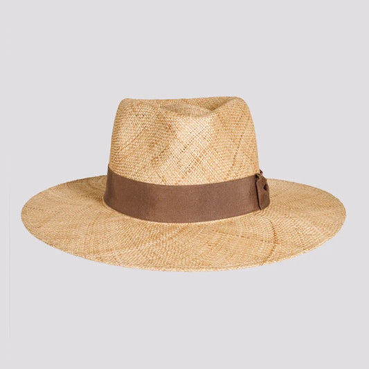 Sorrento | Mens Tan Woven Bao Straw Teardrop Fedora Hat