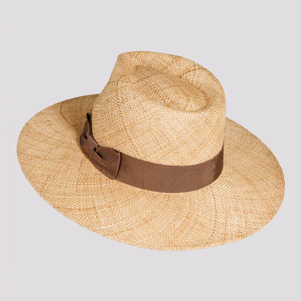 Sorrento | Mens Tan Woven Bao Straw Teardrop Fedora Hat