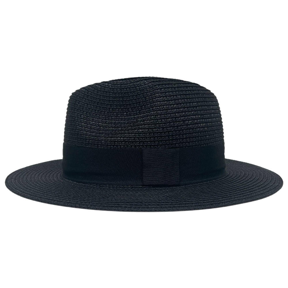 A side view of a Sunday Black Straw Sun Hat
