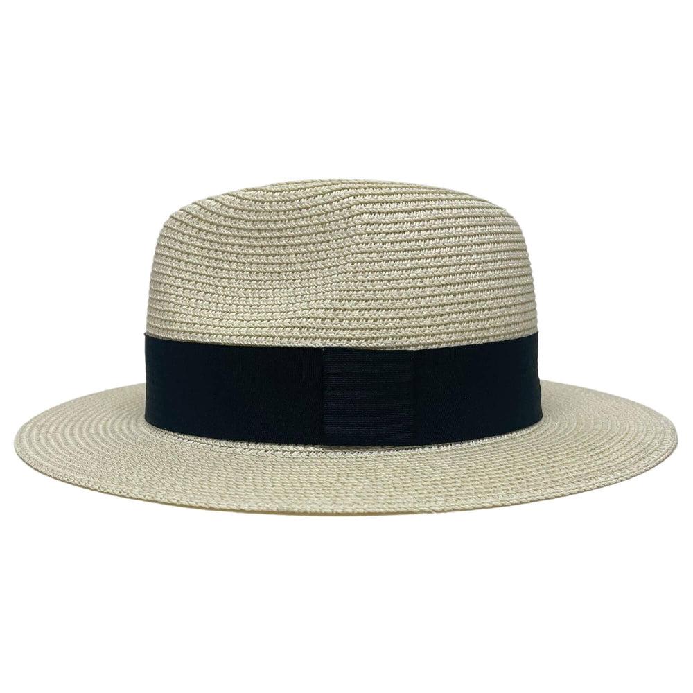 A side view of a Sunday Cream Straw Sun Hat