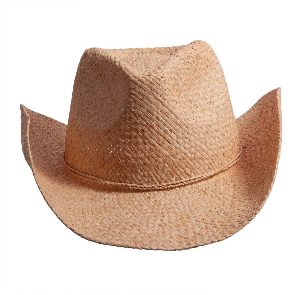 A front view of Belle brown straw hat