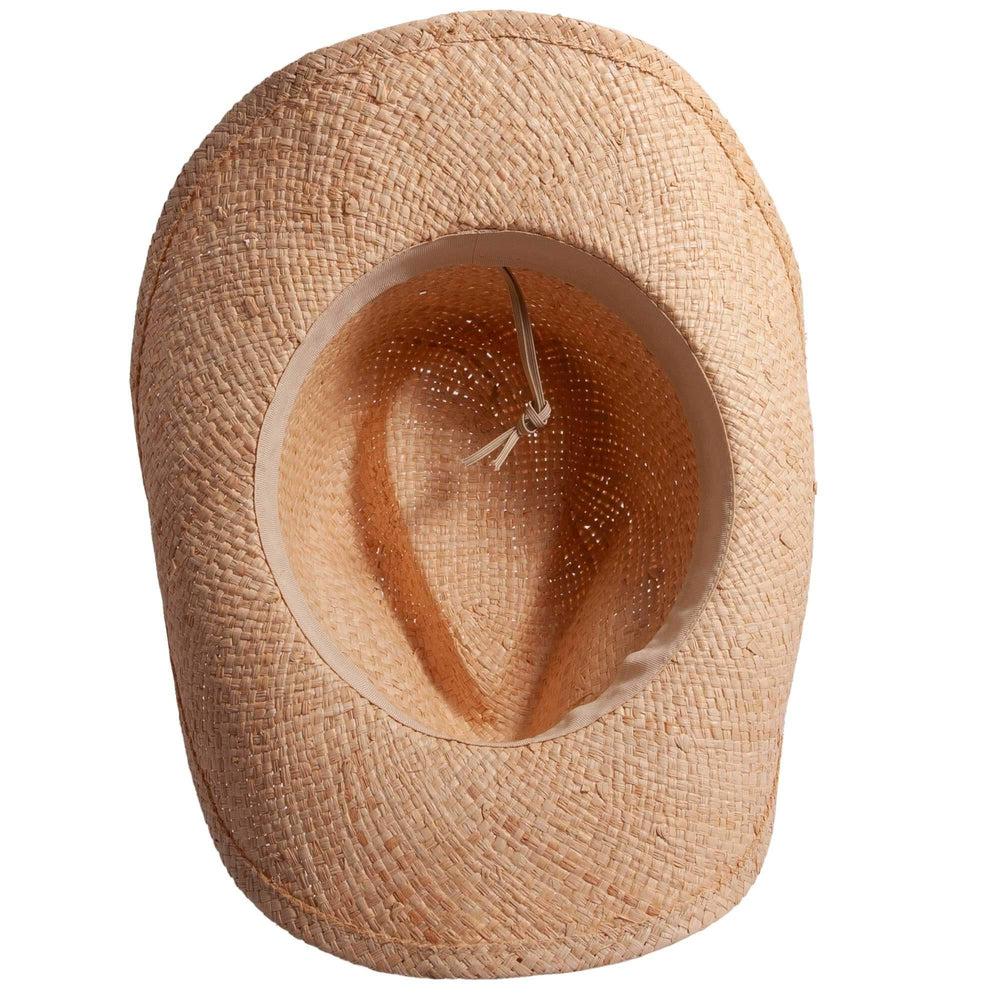 An bottom view of Belle brown straw hat