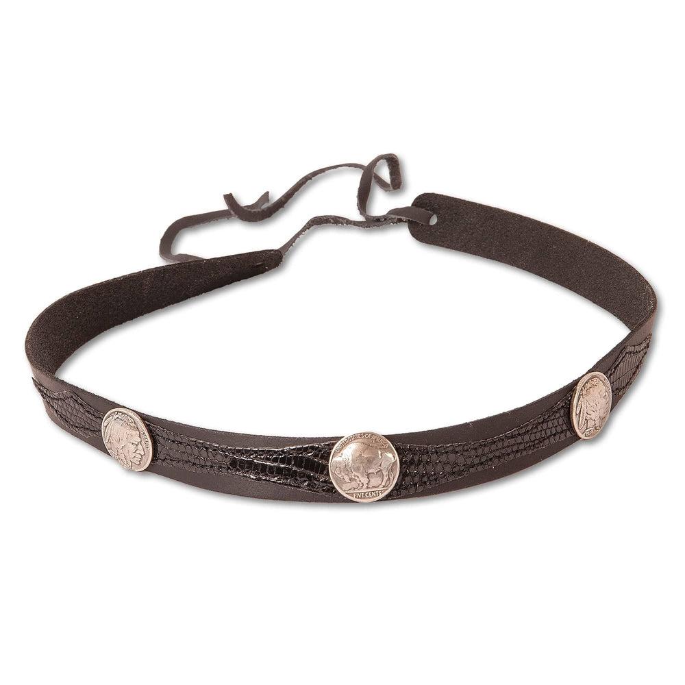 Front view of a Blazer Buffalo Nickel Leather Black Hat Band