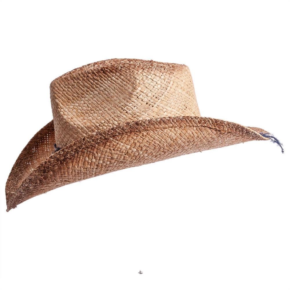 A side view of Dusty natural straw cowboy hat