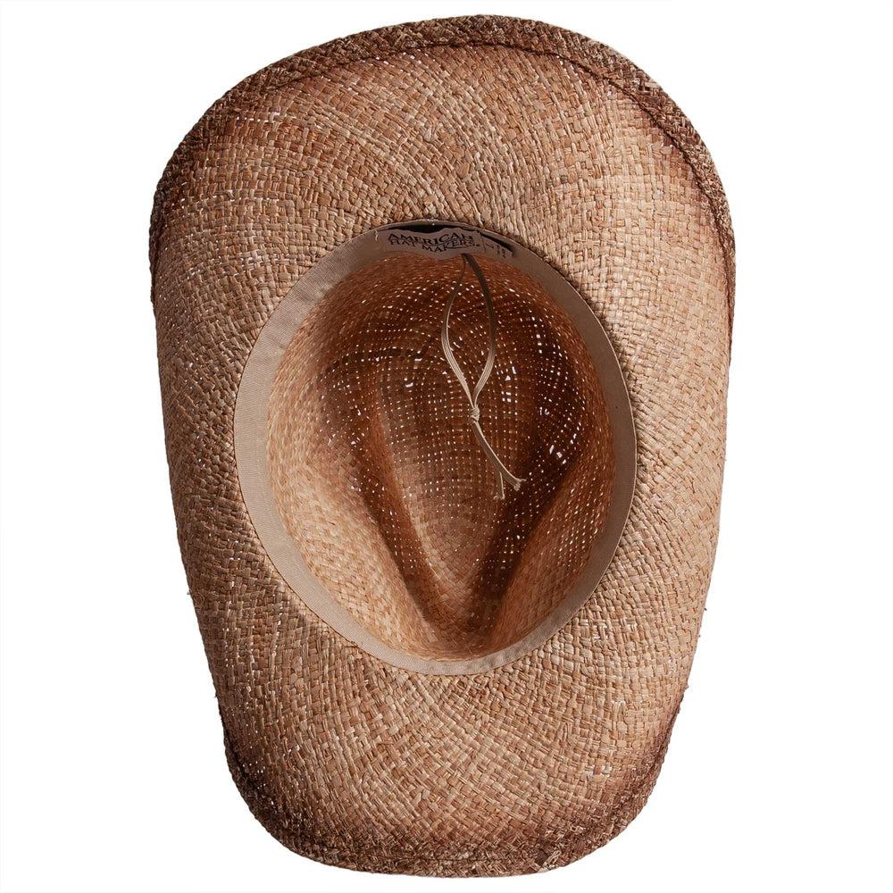 A bottom view of Dusty brown straw cowboy hat