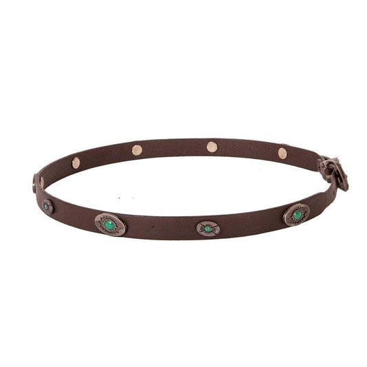 A side view of a Jaded Leather Cowboy Hat Band with Silver Buckle