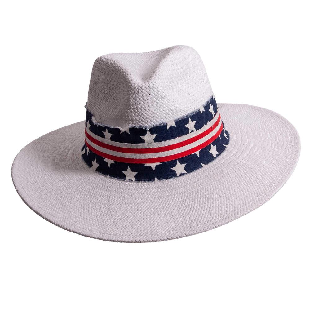 A back view of Knox white straw sun hat