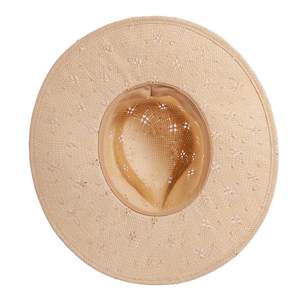 An bottom view of Lena cream straw sun hat