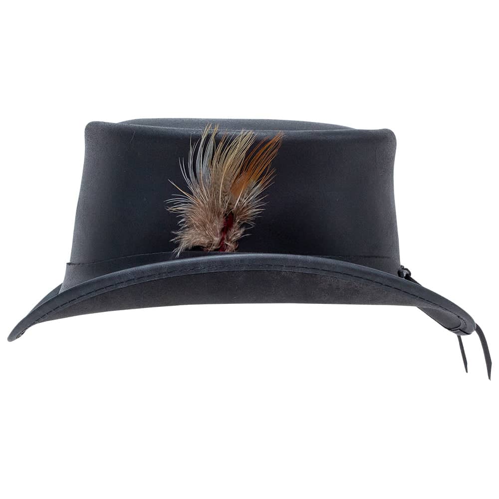 Marlow Black Finished Leather Top Hat with LT Band by American Hat Makers