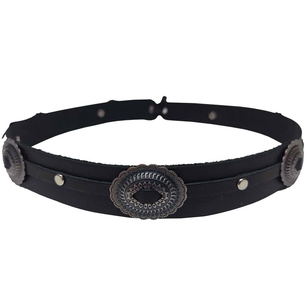 A front view of a Black Cowboy leather western hat band