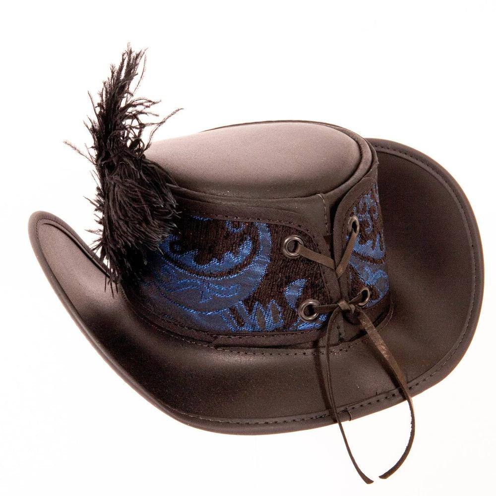 Back view of a Blue & Purple Leather Hat