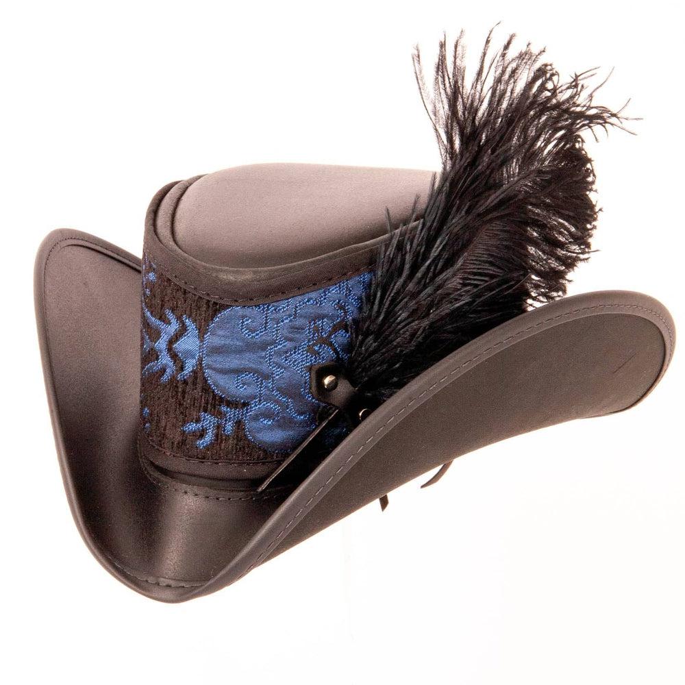Angle view of a Blue & Purple Leather Hat