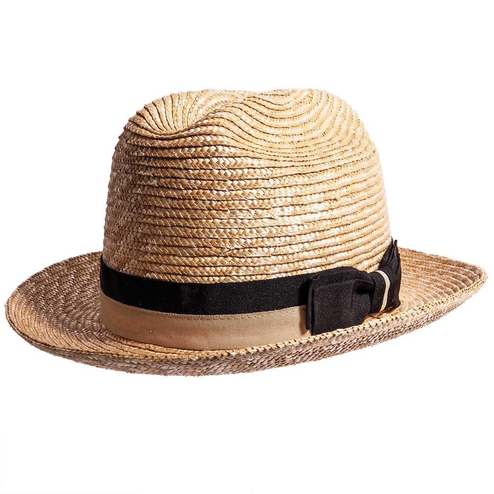 A right side view of Sawyer brown straw sun hat